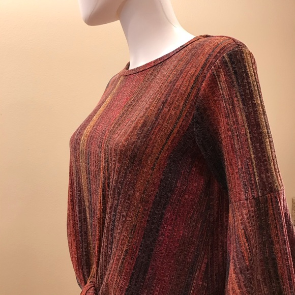 Studio JP Tie Front Bell Sleeve Boho Top Womens Size Small Fall Tones RenFaire - Picture 12 of 16